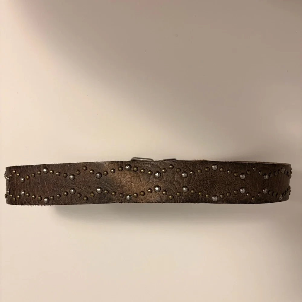 Cowboysbelt Genuine Leather Brown Studded Belt Size 85 (34